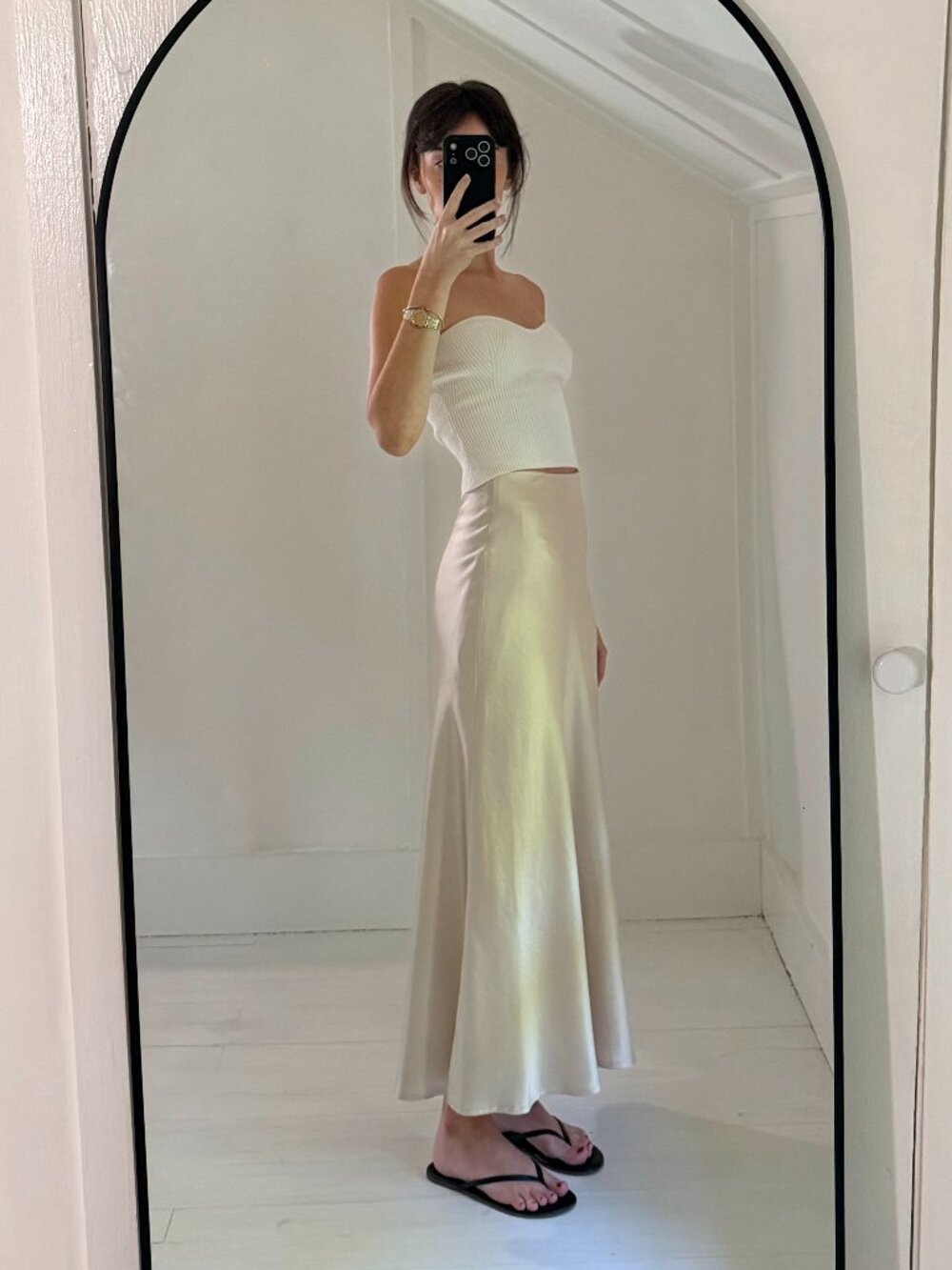 Neroli 36 Satin A-Line Midi Skirt Size 1 Cream